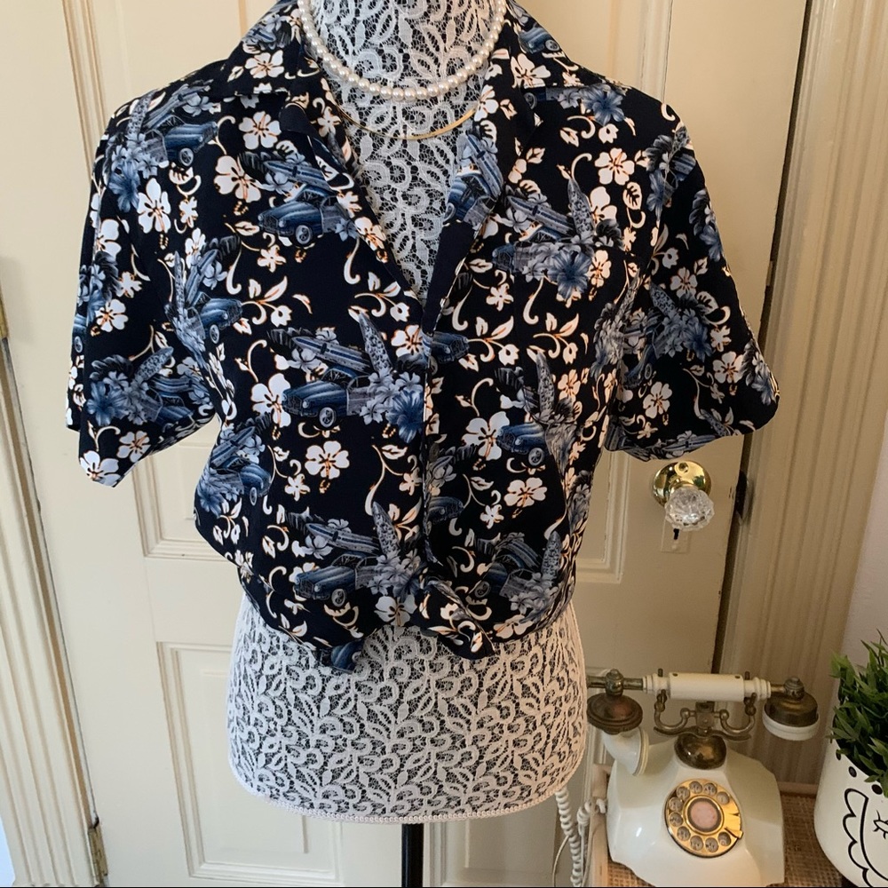 Vintage Blue Car Souvenir Button-Down Top SZ M - Picture 2 of 13